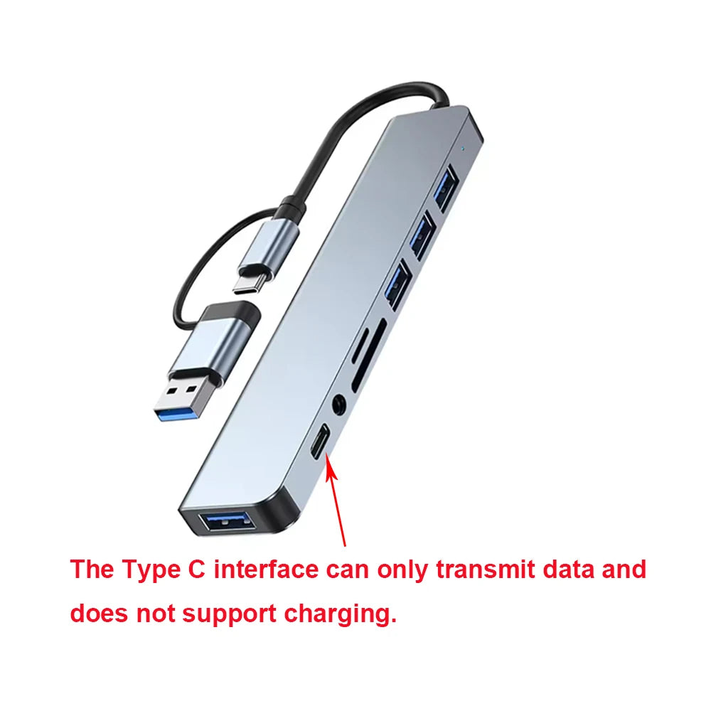 8 in 2 USB +Type C HUB Docking Station with 3.5mm Audio Jack Adapter Micro SD Card Reader Laptop Tablet Phone Disk Converter Beauty World Shop