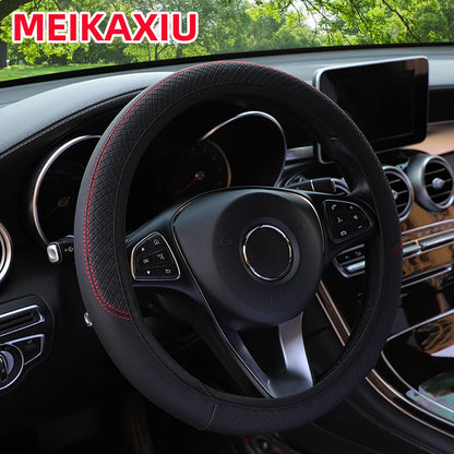 PU leather checkered embossed multi-color car rimless steering wheel cover suitable for 14.5 - 15 inch car interior accessories Beauty World Shop