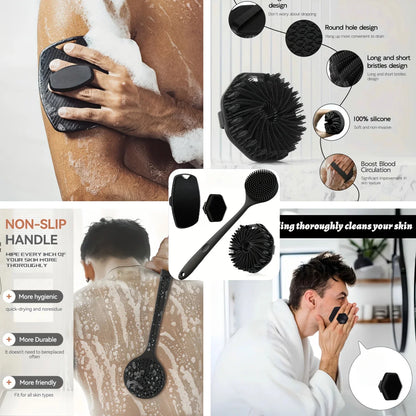 3-piece Bath brush set Soft silicone bath brush with non-slip handle, easy to clean and rinse, perfect for use in the bath Beauty World Shop