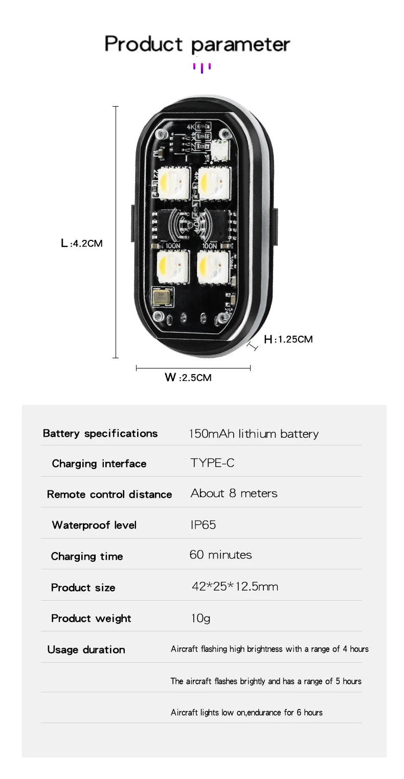 Wireless Light Aircraft Airplane Helicopter Warning Lights RGB Led Strobe lights Motorcycle Lights LED Flash with USB Charging Beauty World Shop