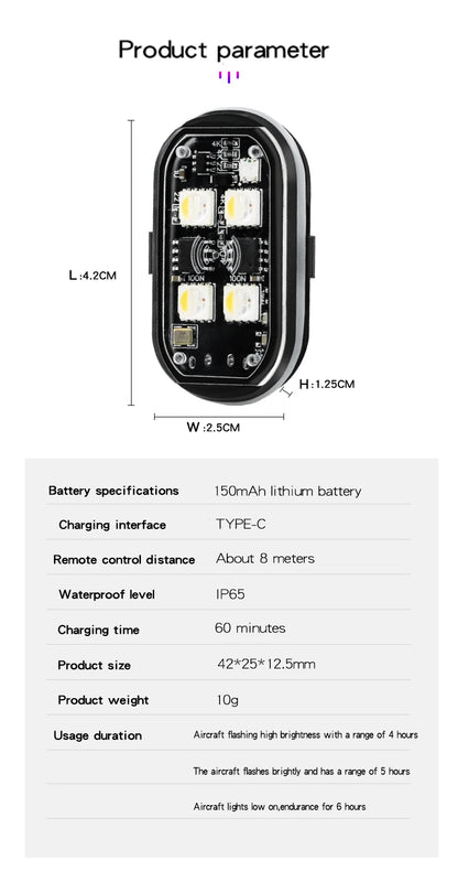 Wireless Light Aircraft Airplane Helicopter Warning Lights RGB Led Strobe lights Motorcycle Lights LED Flash with USB Charging Beauty World Shop