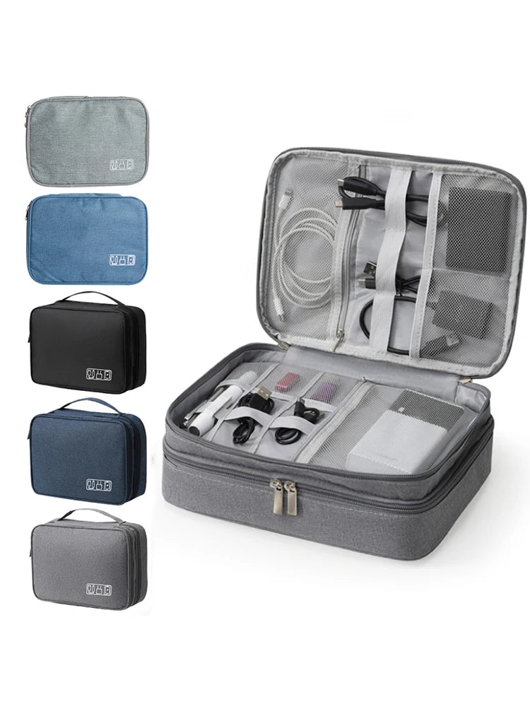 Black Oxford Cloth Electronic Accessory Storage Bag, Cube Travel Bag, Portable Data Cable Headphone Organizer Bag Office suppli Beauty World Shop
