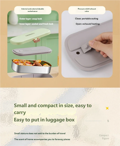 HOMEFISH Stainless Steel Electric Lunch Box Food Warmer Bento Box Water-Free Heating Office Lunch Container with Built-In Heater Beauty World Shop