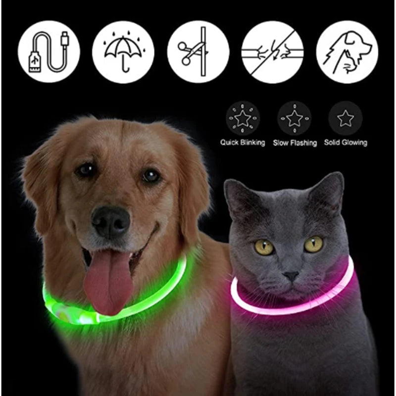 USB Rechargeable Luminous Collar Adjustable Led Glowing Dog Collar for Large Small Dogs Cat Night Light Collar Pet Safety Harnes Beauty World Shop