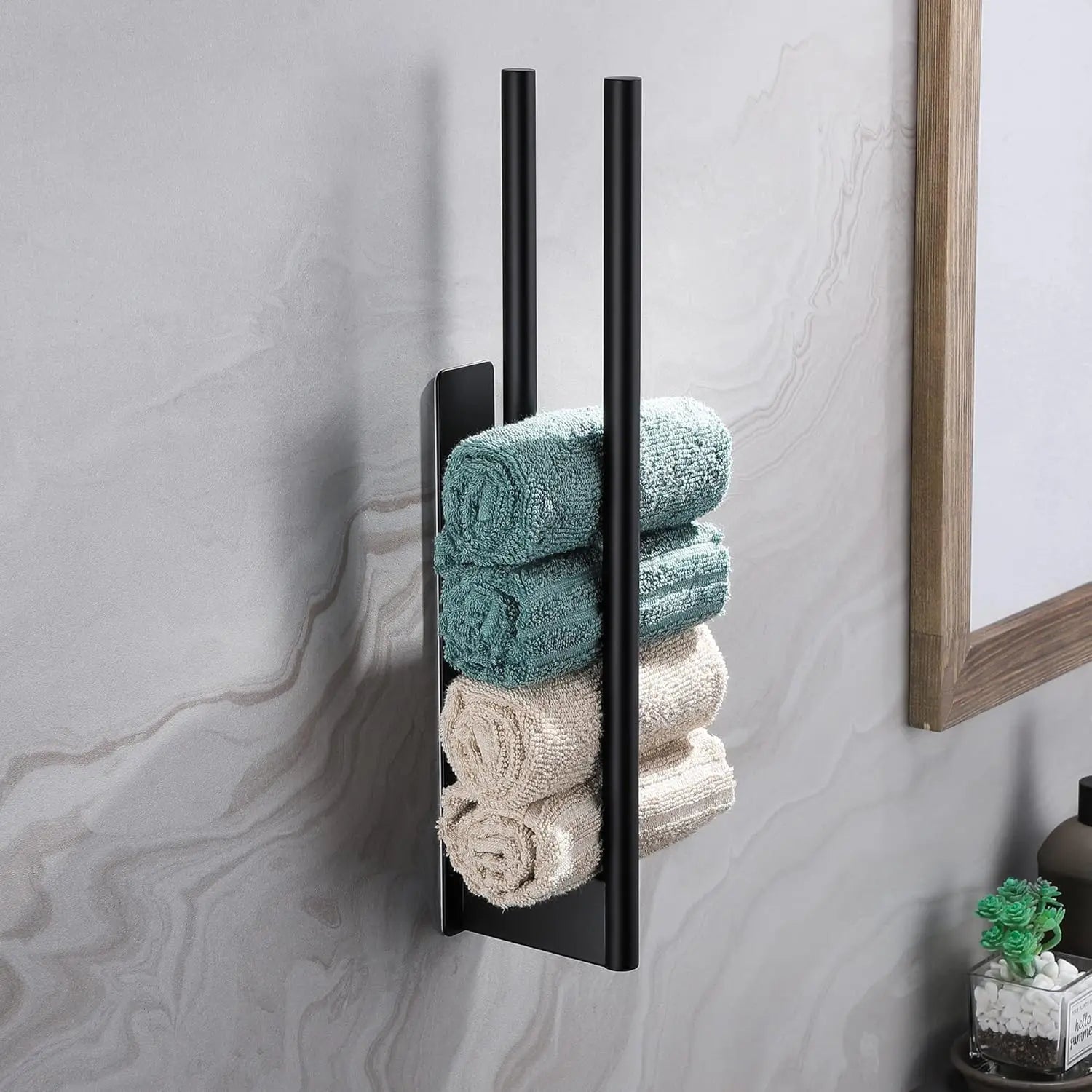 Bathroom Towel Racks No Drill Double Adhesive Towel Bar Stainless Steel Black 39 CM Towel Rack for Bathroom and Kitchen Beauty World Shop