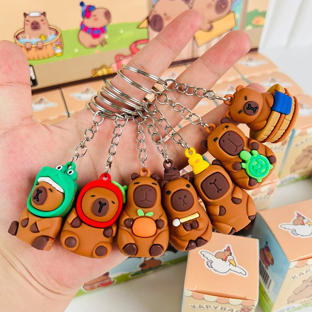In Stock 24pcs Capybara Blind Box Keychain Cute Snot Bear Figure Mystery Box Doll Pendant Wholesale Bag Backpack Decorations Beauty World Shop