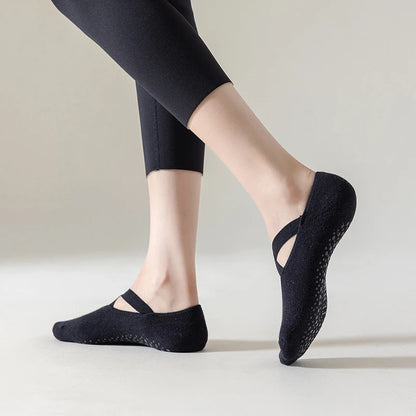 Women Breathable Towel Bottom Yoga Socks Silicone Non-Slip Bandage Pilates Sock Ladies Ballet Dance Fitness Workout Cotton Socks Beauty World Shop