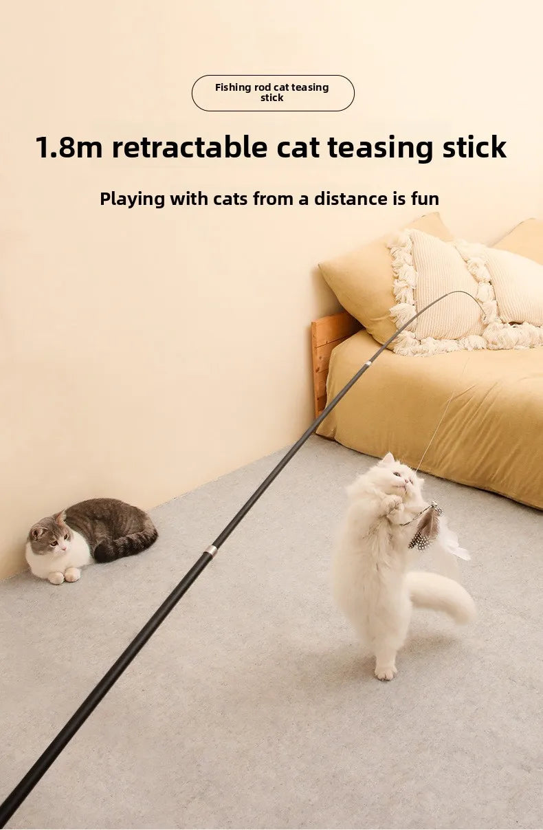 Extended telescopic cat stick Cat Toys 1.8m Scratch Resistant Pet Accessories Telescopic Fishing Rod with Feather for Active Cat