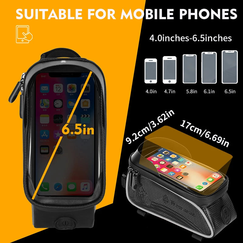 WEST BIKING Bicycle Bag Cycling Top Front Tube Frame Bag Waterproof 6.5 Inches Phone Case Storage Touch Screen MTB Road Bike Bag Beauty World Shop