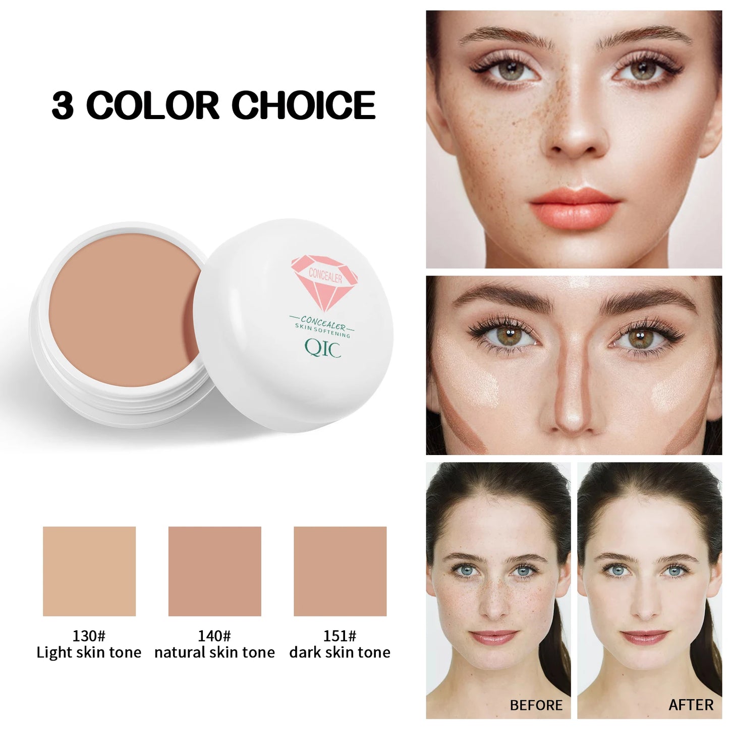 QIC Waterproof & Sweatproof Concealer Cream - Tattoo coverage, Long-Lasting Foundation, Natural,Full coverage, All Skin Types Beauty World Shop