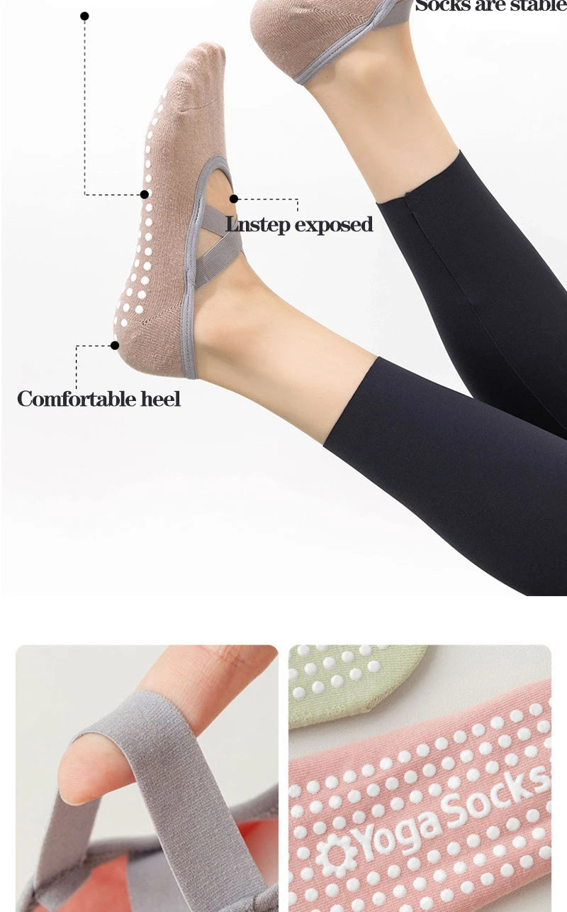1/ 3Pair Professional Women Yoga Sock Silicone Anti-slip Ballet Pilates Socks Women Backless Breathable Bandage Yoga Sport Socks Beauty World Shop
