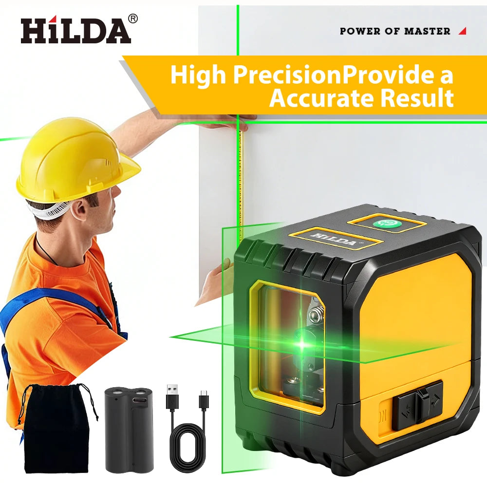 HILDA 2-Line Green Laser Level Self-Leveling Cross Line, Mini Size USB Charging Convenient to Carry High Visibility Beams Beauty World Shop