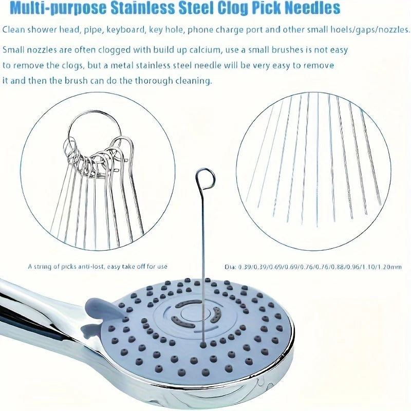 10 Stainless Steel Needle Shower Head Cleaning Brush Set, Suitable for Multi Size Shower Heads,bathroom Accessory Cleaning Tools Beauty World Shop