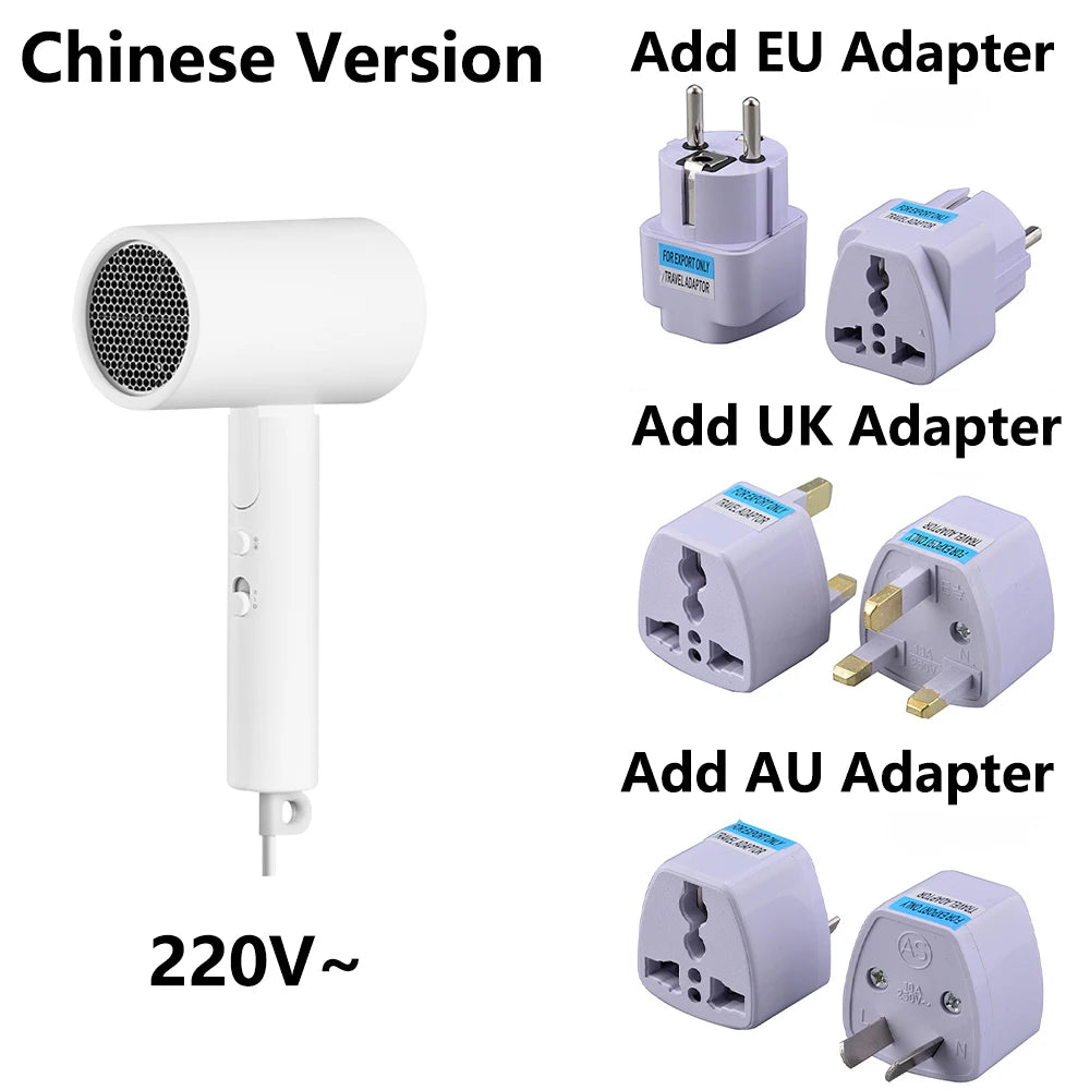 MIJIA Foldable Portable Hair Dryer H101,15m/s Airflow,50 million Negative Ion Dryers,4 Mode,1600W,220V CN Version With Adapter Beauty World Shop