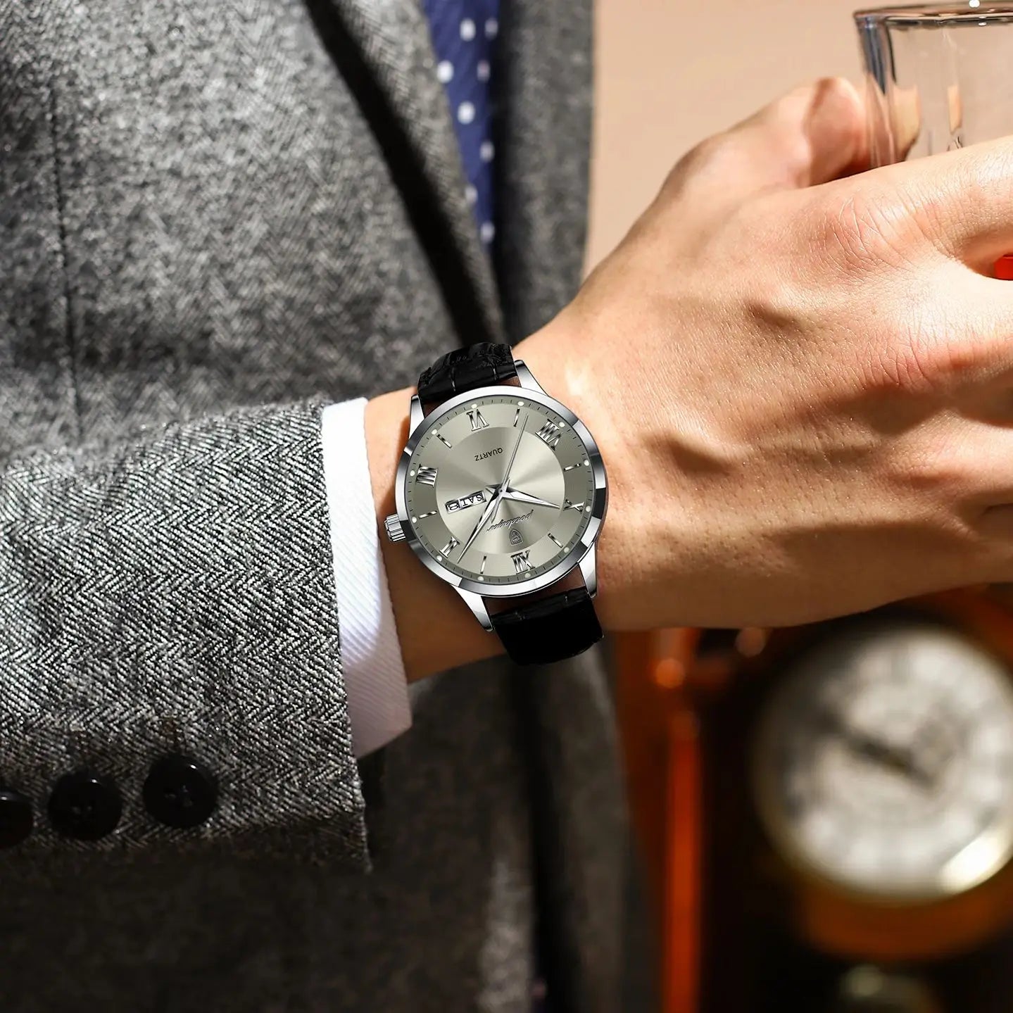 POEDAGAR Business Brand Men Clock Waterproof Luminous Date Week Fashion Man Wristwatch Leather Luxury Men's Quartz Watches Reloj Beauty World Shop