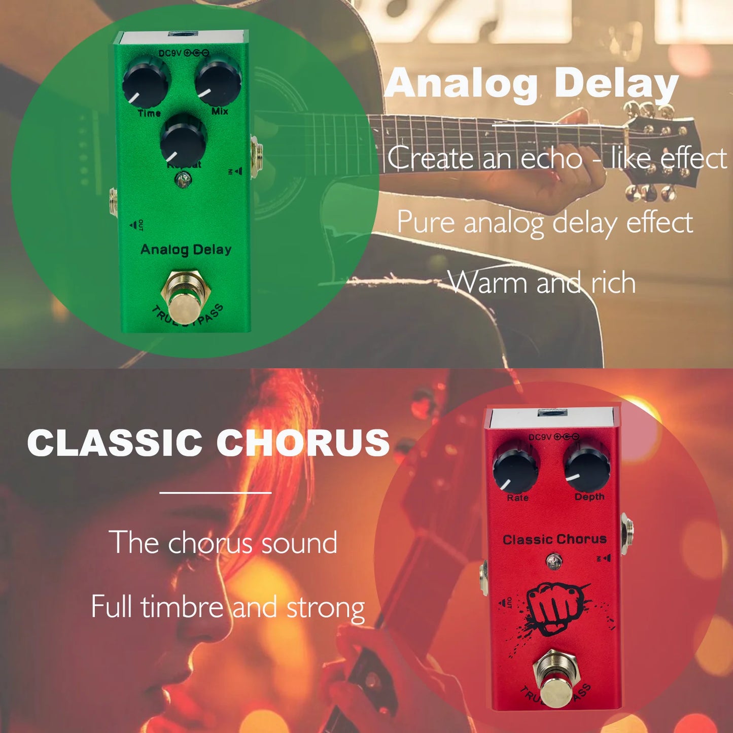 Mini Electric Guitar Effect Pedal Overdrive/Distortion Crunch/US Dream/Chorus/Vintage Phase/Digital Delay/Tremolo Beauty World Shop