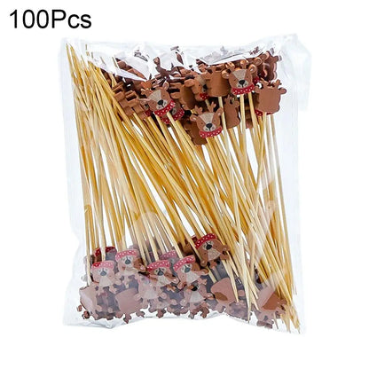 100Pcs Christmas Bamboo Skewer Cocktail Picks Cupcake Topper Disposable Food Dessert Toothpicks Fruit Sticks Party Supplies Beauty Trend Shop