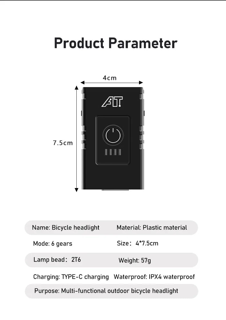 LED Bicycle Front Light Type-C Rechargeable Bicycle Headlight MTB Road Bike Headlamp Easy to Install Cycling Accessories Beauty World Shop