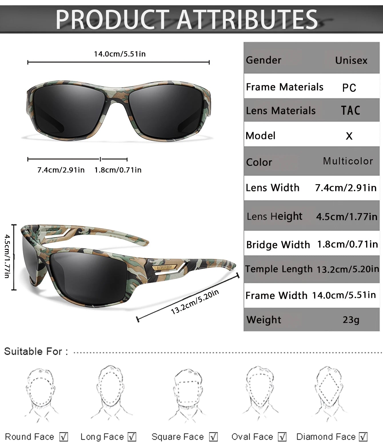 LOISRUBY Polarized Fishing Sunglasses Men Camouflage Driving Outdoor Sports Cycling Running Goggles UV400 Tackle Eyewear Beauty World Shop