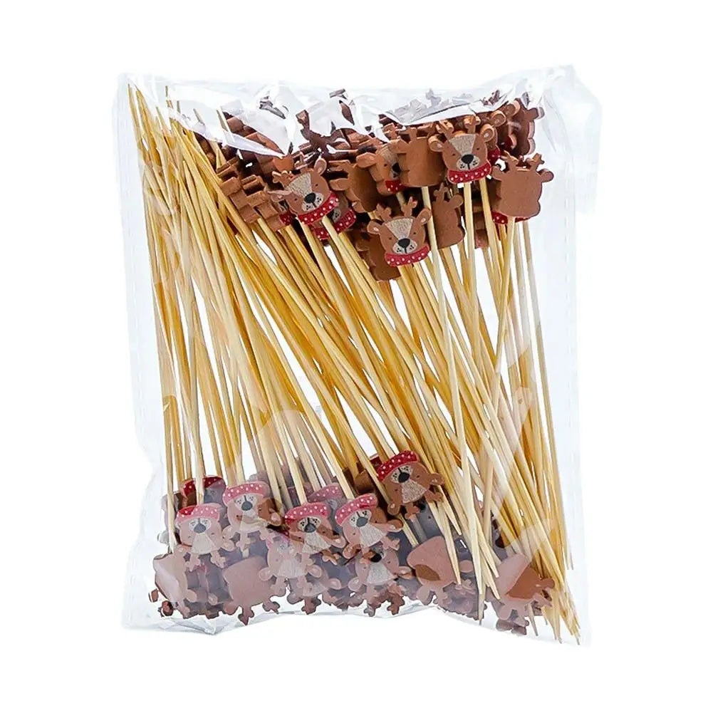 100Pcs Christmas Bamboo Skewer Cocktail Picks Cupcake Topper Disposable Food Dessert Toothpicks Fruit Sticks Party Supplies Beauty Trend Shop