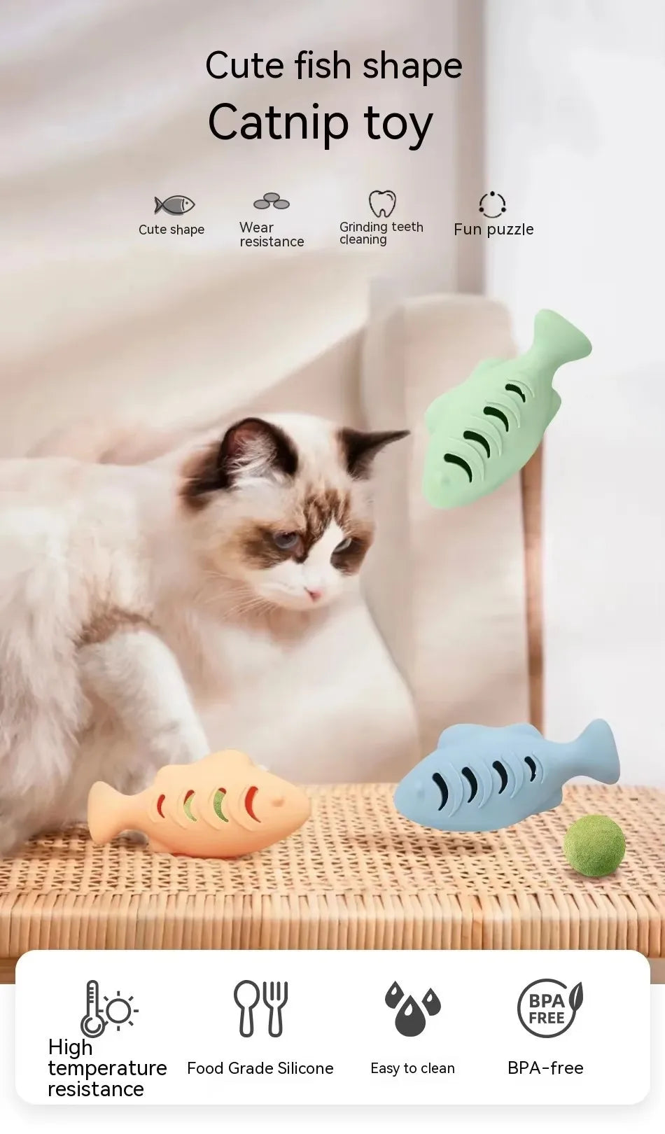 Silicone Treat Dispensing Fish Teeth Cleaning Self-Playing Boredom Relief Cats Wand Kitten Chew Resistant Molar Interactive Toy Beauty World Shop
