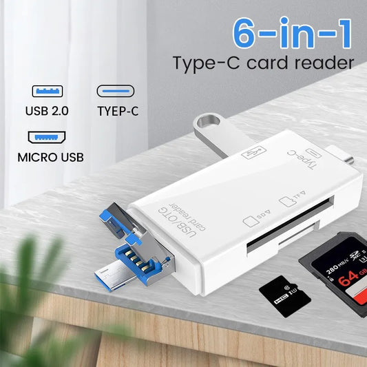 Otg Type C Card Reader Usb 2 0 Tf Mirco Sd Smart Memory Flash Memory Adapter Mini Mobile Phone Accessories 6in1 Beauty World Shop