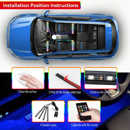 Neon 36 48 72 LED Car Interior Ambient Foot Light Wireless Remote Music APP Control Auto RGB Atmosphere Decorative Lamp Beauty World Shop