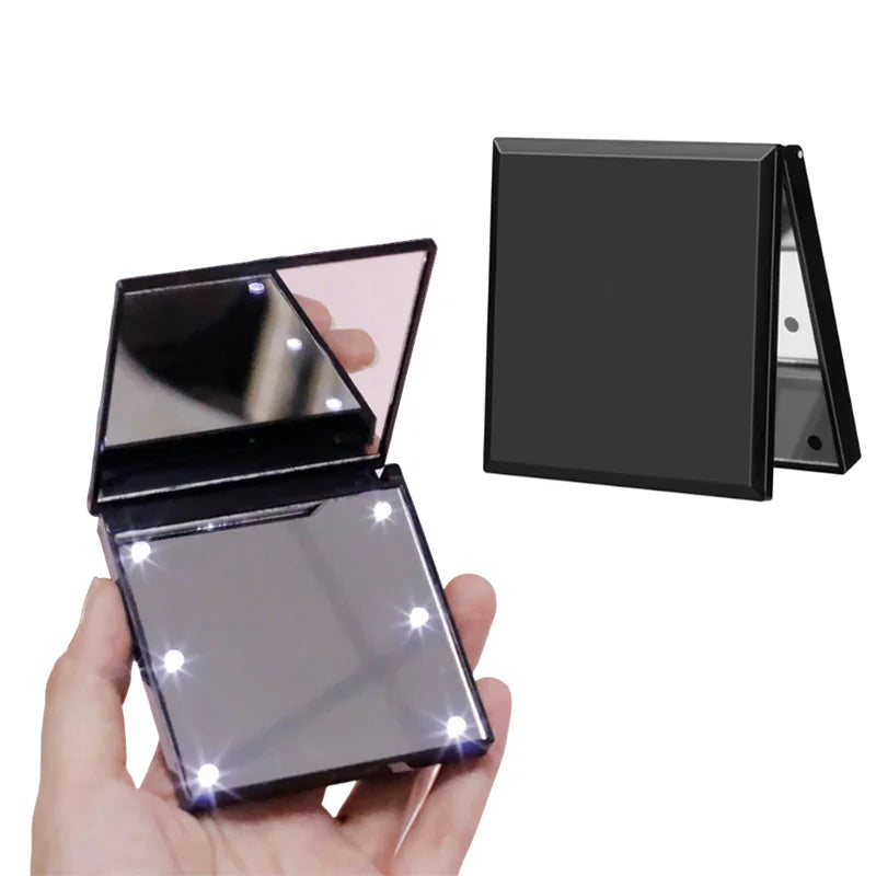 Travel Mirror with Light Compact Makeup Mirror with 6 LED Lights, Folding Pocket Lighted Compact Mirror for Purse Gift for Women Beauty World Shop
