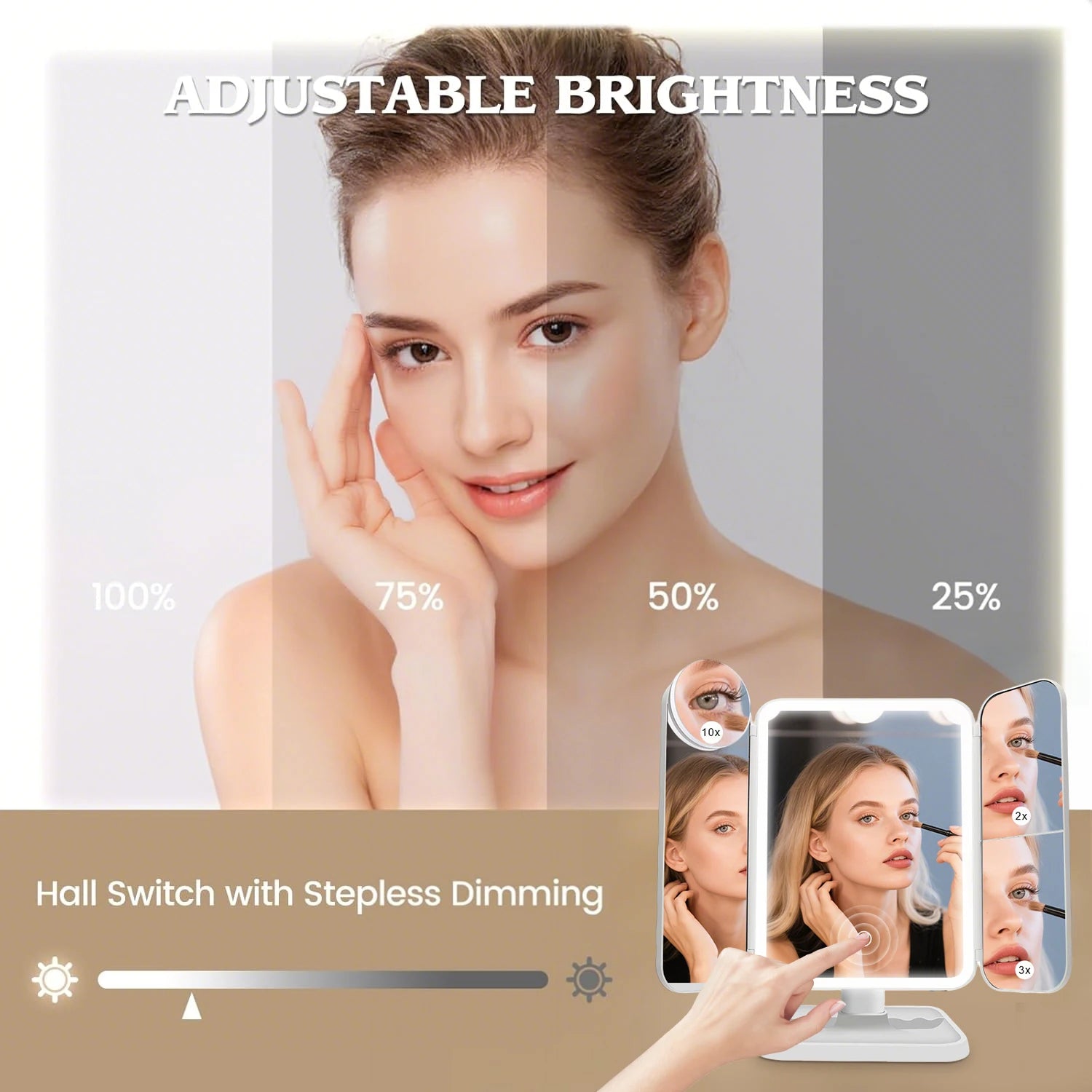 Trifold Makeup Mirror LED Lights Dorm Dressing Mirror Beauty Light up your fill light with Smart Complementary Makeup Mirror Tri Beauty World Shop