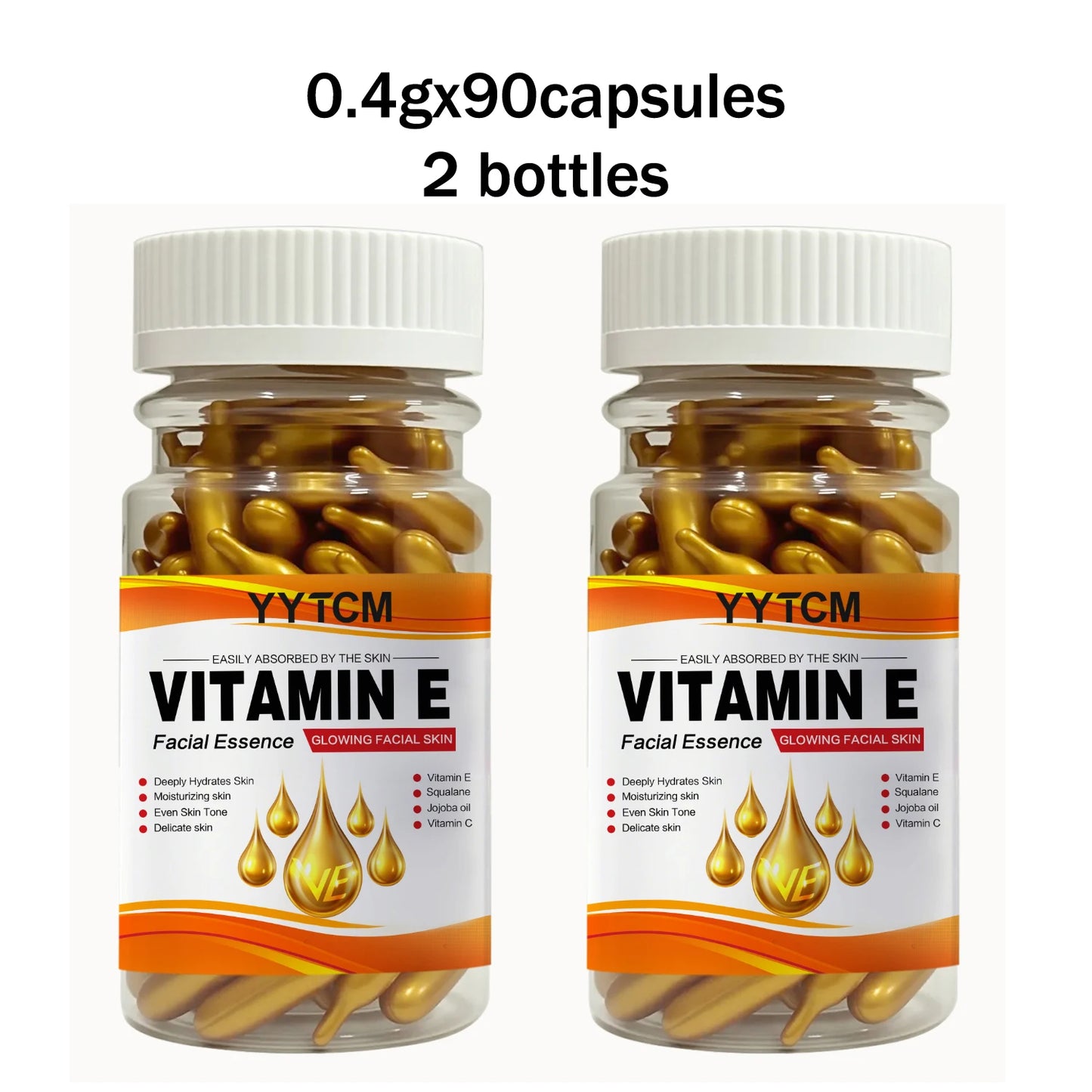 Vitamin E Deep Moisturizing Capsule Essence, Hydrates and Smooths Skin, Contains Plant-Based Squalane, Vitamin C, Deep Hydration and Skin Brightening Essence (0.4Gx90 Capsules)/Bottle-1 Bottle Beauty World Shop