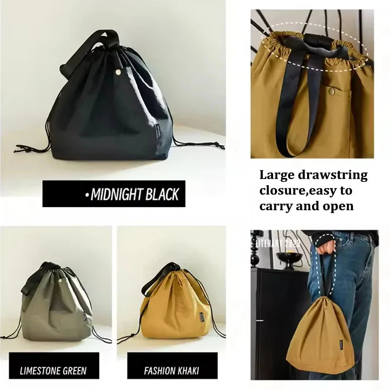 Japanese Korean Lunch Bag Cotton Canvas Large Solid Color Drawstring Portable Thermal Insulated Picnic Storage Bento Box Bag Beauty World Shop