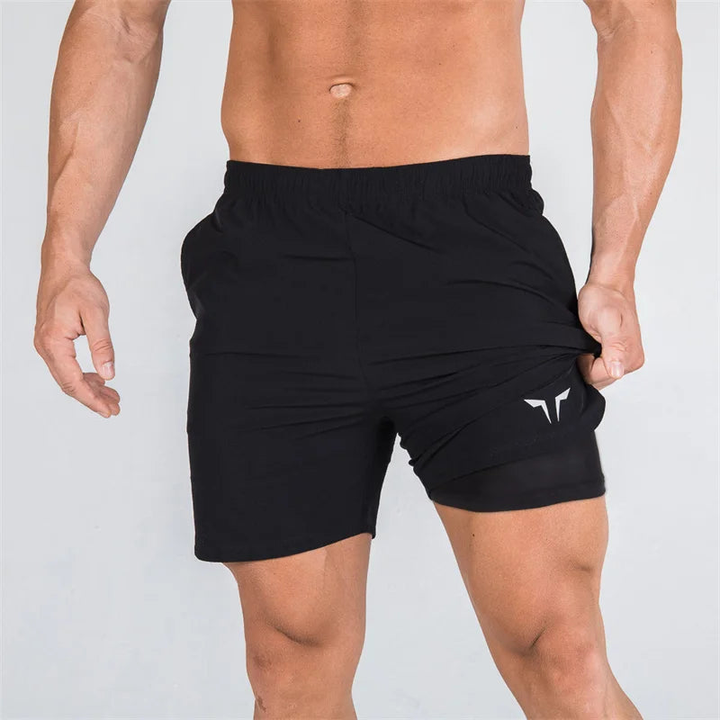 double-deck fitness sports shorts men summer slim quick drying breathable woven Shorts Men's sweatpants training gym clothing Beauty World Shop