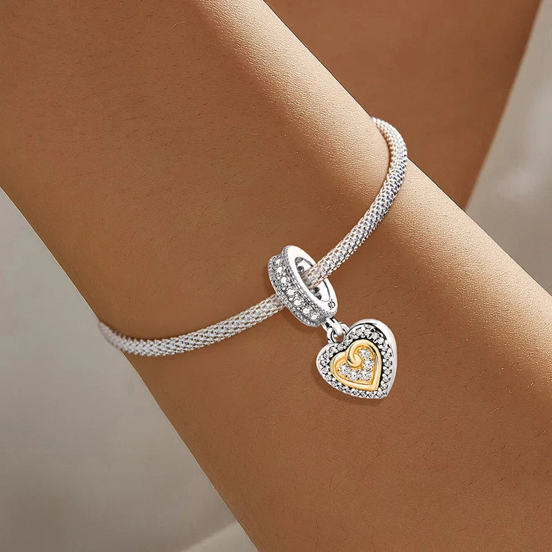 Shecharms 925 Sterling Silver Love Heart Firefly Golden Series Charms Fit DIY Making Bracelet Necklace High Quality Fine Jewelry Beauty World Shop
