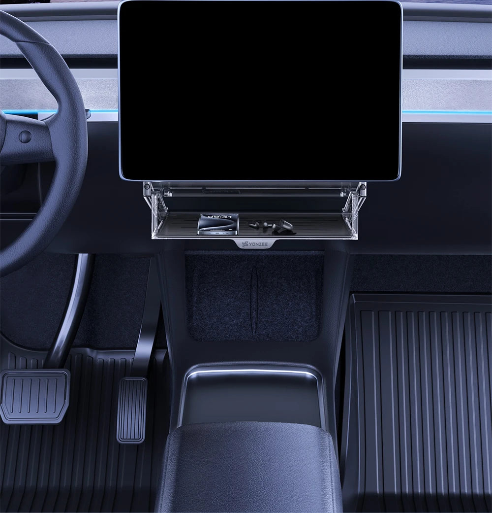 YZ For New Tesla Highland Model 3 Y Juniper Tray Magnetic Under Screen Fold Storage Box ETC Screen Storage Box Accessories Beauty World Shop