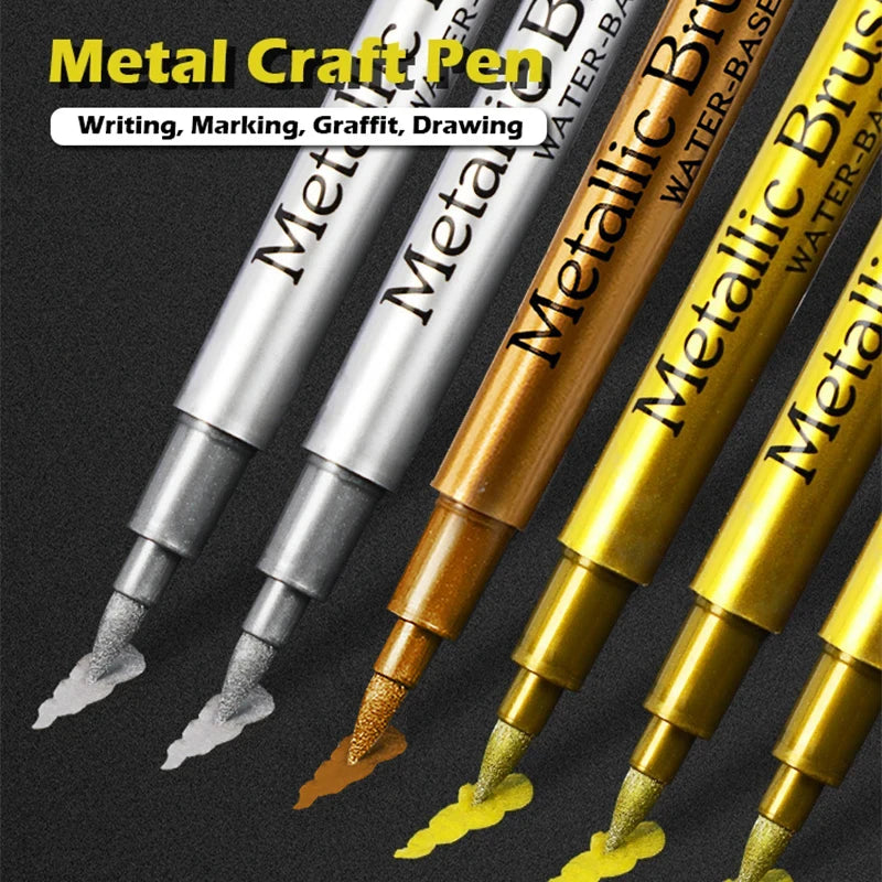 2/1Pc Brush Metallic Marker Pens Gold Silver Color Permanent Art Marker For Manga Crafts Scrapbooking School Stationery Supplies Beauty World Shop