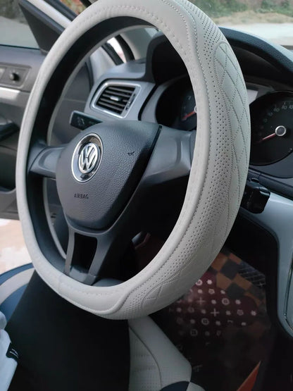 Napa Leather Perforated Patchwork Car Steering Wheel Cover, Non-slip, Breathable, Universal 15 Inch (Approx. 38cm) Beauty World Shop