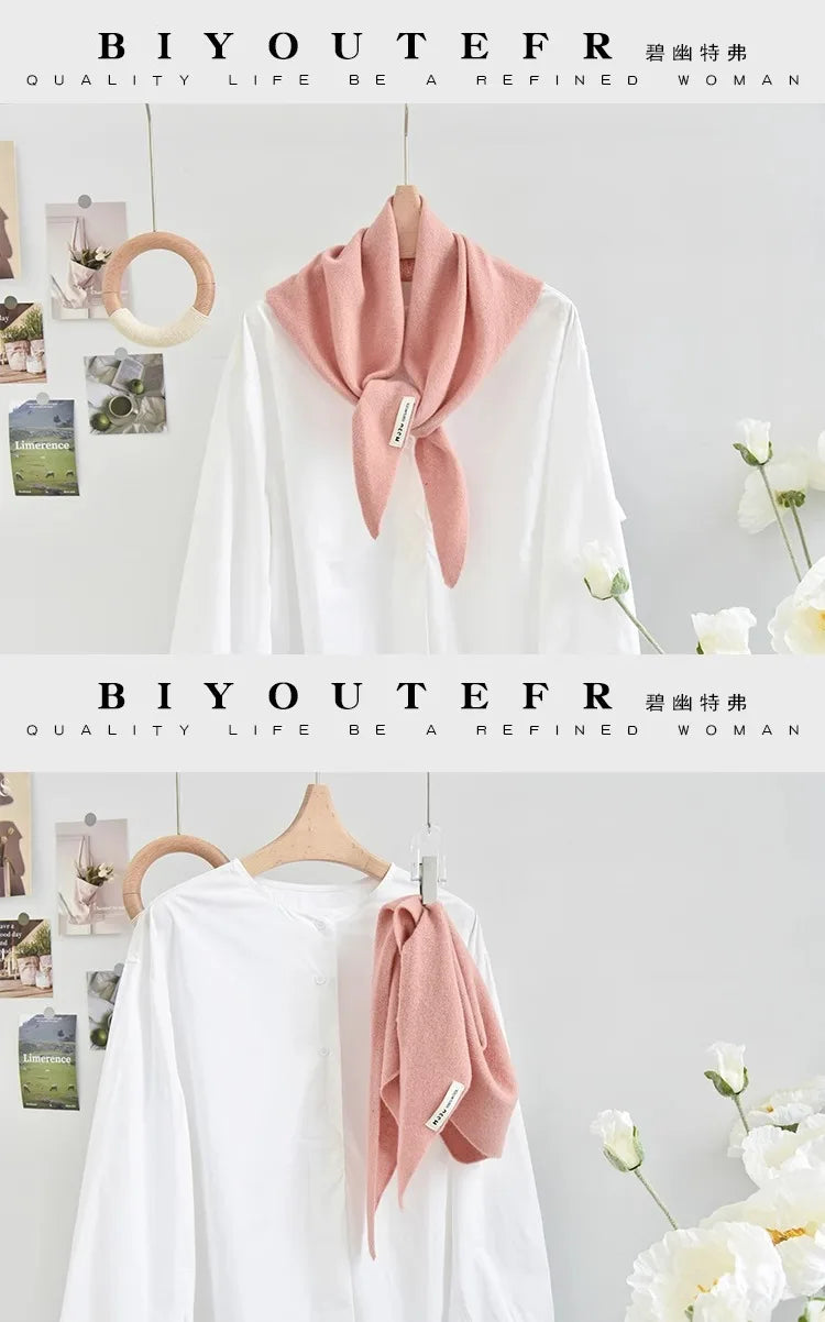 100% Australian Wool Knitted Triangle Scarf Shawl Women's Autumn  Winter Warm Neck Protection Scarf Decorative  Small Scarf Beauty World Shop