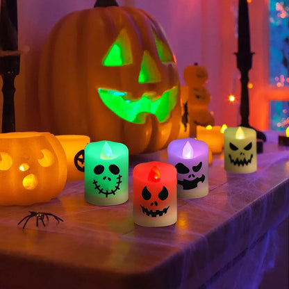 6pcs Halloween Led Ghost Pumpkin Candle Light Glowing Lamp Halloween Party Home Bar Decoration Haunted House Horror Props Beauty World Shop