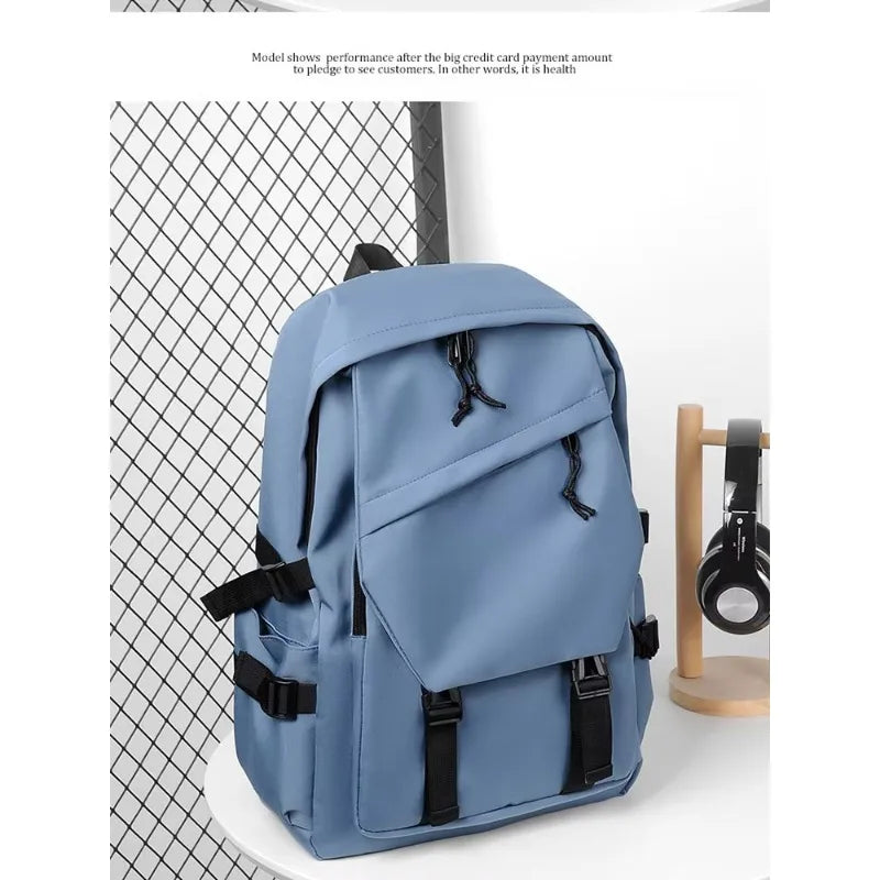 One 15 Inch Polyester Waterproof Solid Color Simple Men's Backpack Fashion Couple Student Computer Backpack Beauty World Shop