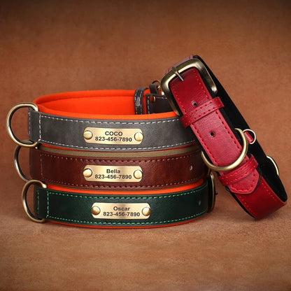 Personalized Customized Leather ID Nameplate Dog Collar Soft Padded Dogs Collars Free Engraving Name for Small Medium Large Dogs Beauty World Shop