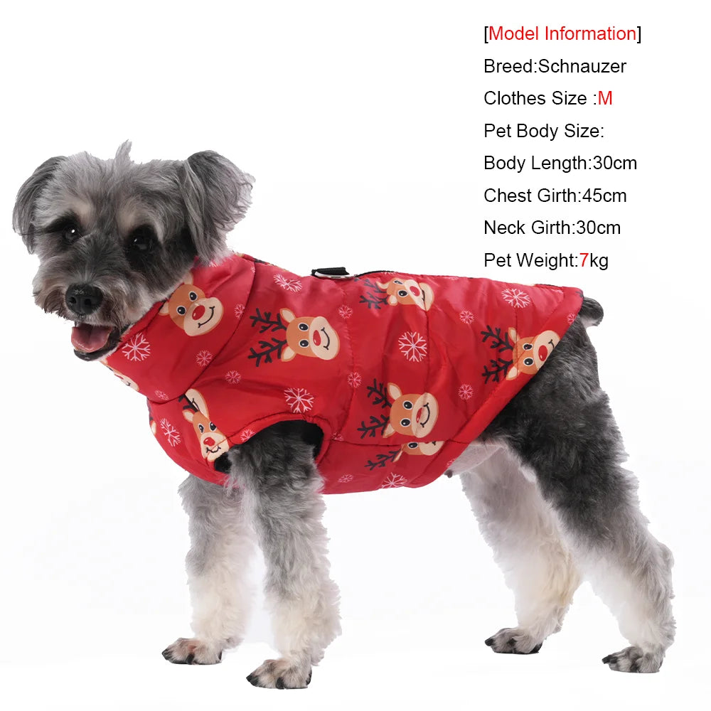 New Year Pet Coat For Christmas Deer Print Dog Jacket With D-ring Waterproof Pets Costume For Small Medium Dogs Bulldog Clothes
