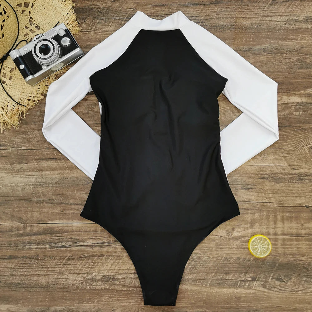 2026 Surfing Sport Swimsuit Long Sleeves Women One Piece Swimsuit  Swimwear Solid Monokini Bathing Suit Tropical Bodysuit Female Beauty World Shop