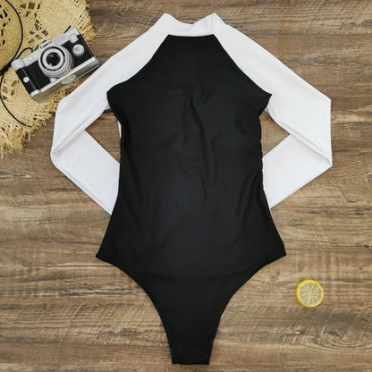 2026 Surfing Sport Swimsuit Long Sleeves Women One Piece Swimsuit  Swimwear Solid Monokini Bathing Suit Tropical Bodysuit Female Beauty World Shop