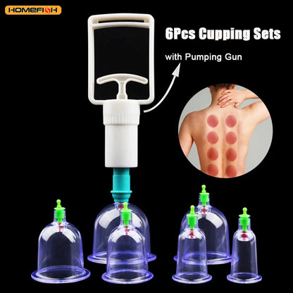 6 Suction Cups for Back-Vacuum Cupping Massage Kit w/ Pump Gun Body Massage Anti-Cellulite Beauty World Shop