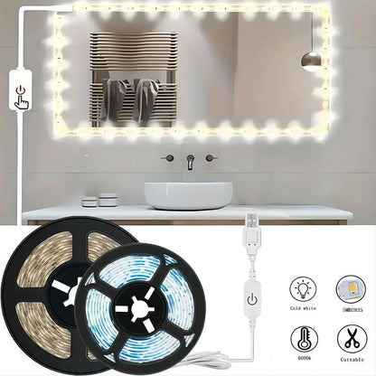 5V 2835 LED Strip Light Touch Sensor Switch Dimmable USB Flexible LED Tape Ribbon Light For Mirror Cabinet Stair Decor Lighting Beauty World Shop