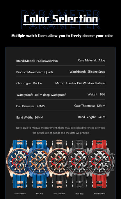 POEDAGAR Luxury Watch For Men Date Chronograph Luminous Waterproof Silicone Male Watch Fashion Sports Quartz Men's Watches Reloj Beauty World Shop