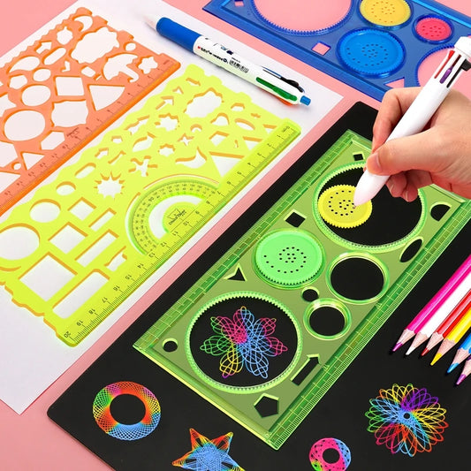 Geometry Spirograph Drawing Stencils Set Painting Template Art Crafts Creative Kids Educational Toy Variety of Flowers Ruler Beauty Fashion