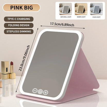 3 Colors Dimmable LED Makeup Mirror with Touch Screen Fold Cosmetic Makeup Mirror Rechargeable Tabletop for Travel & Home Use Beauty World Shop