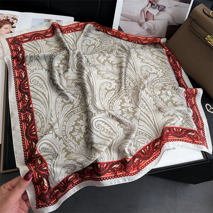 Luxury 2024 Silk Print Hair Scarf Women Floral Kerchief Neck Tie Hand Wrist Foulard Shawl Wraps Head Hijab Bandana Echarpe Beauty World Shop