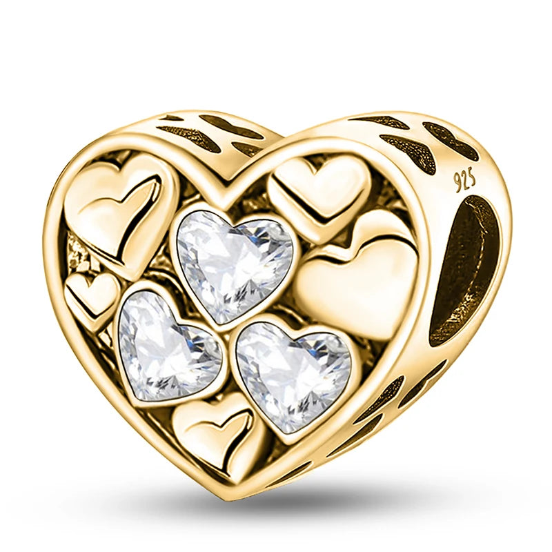 Shecharms 925 Sterling Silver Love Heart Firefly Golden Series Charms Fit DIY Making Bracelet Necklace High Quality Fine Jewelry Beauty World Shop